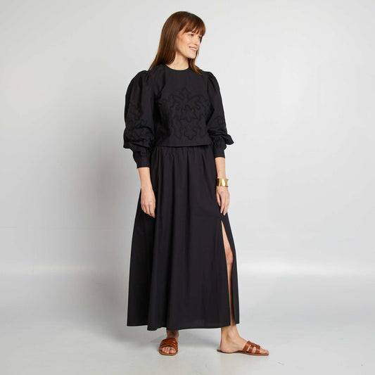 Loose-fitting poplin skirt BLACK