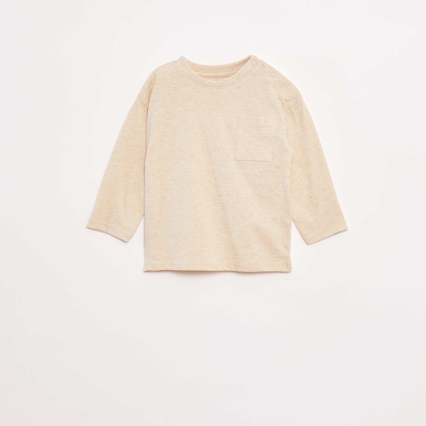 Long-sleeved T-shirt with chest pocket BEIGE