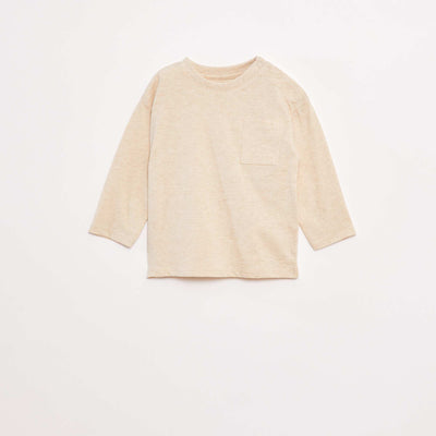 Long-sleeved T-shirt with chest pocket BEIGE