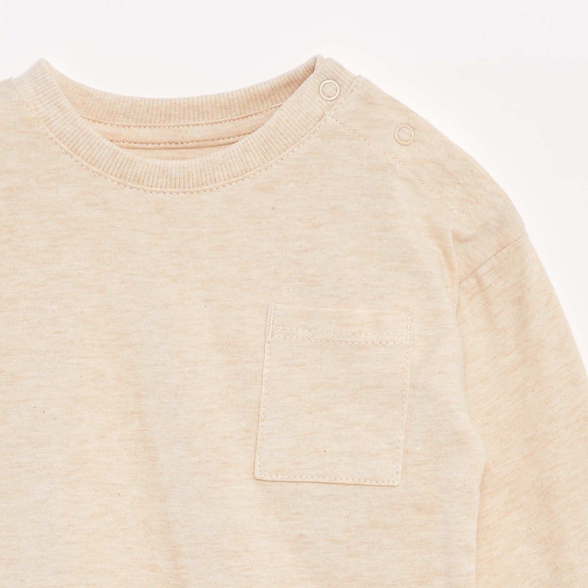 Long-sleeved T-shirt with chest pocket BEIGE