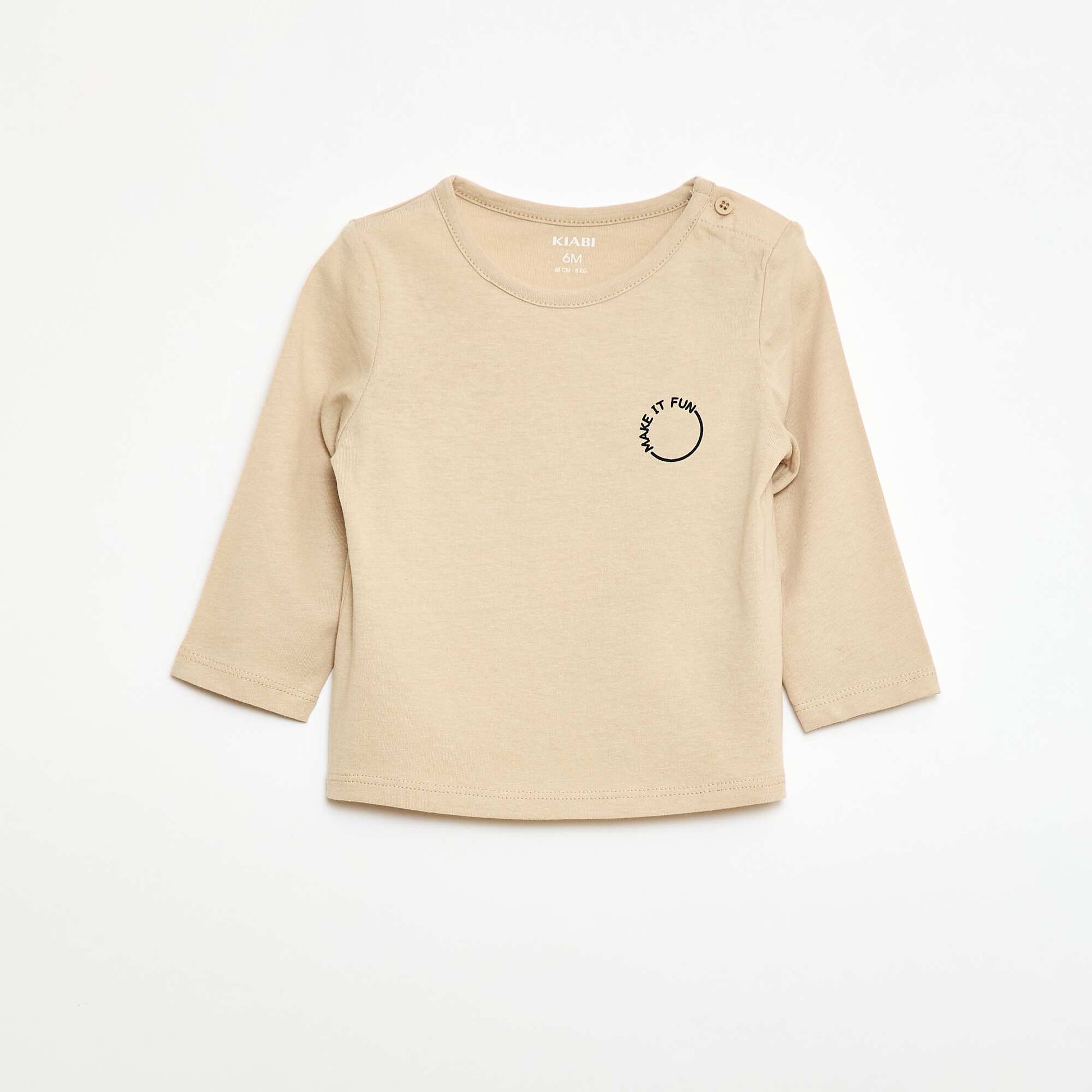 Printed long-sleeved T-shirt BEIGE