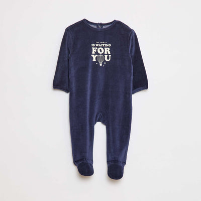 Fleece sleepsuit with feet and design on the front BLUE