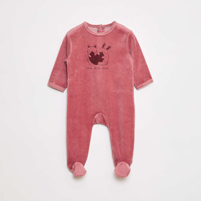 Fleece sleepsuit with feet and design on the front PINK