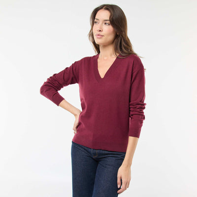 Fine-knit V-neck sweater PURPLE