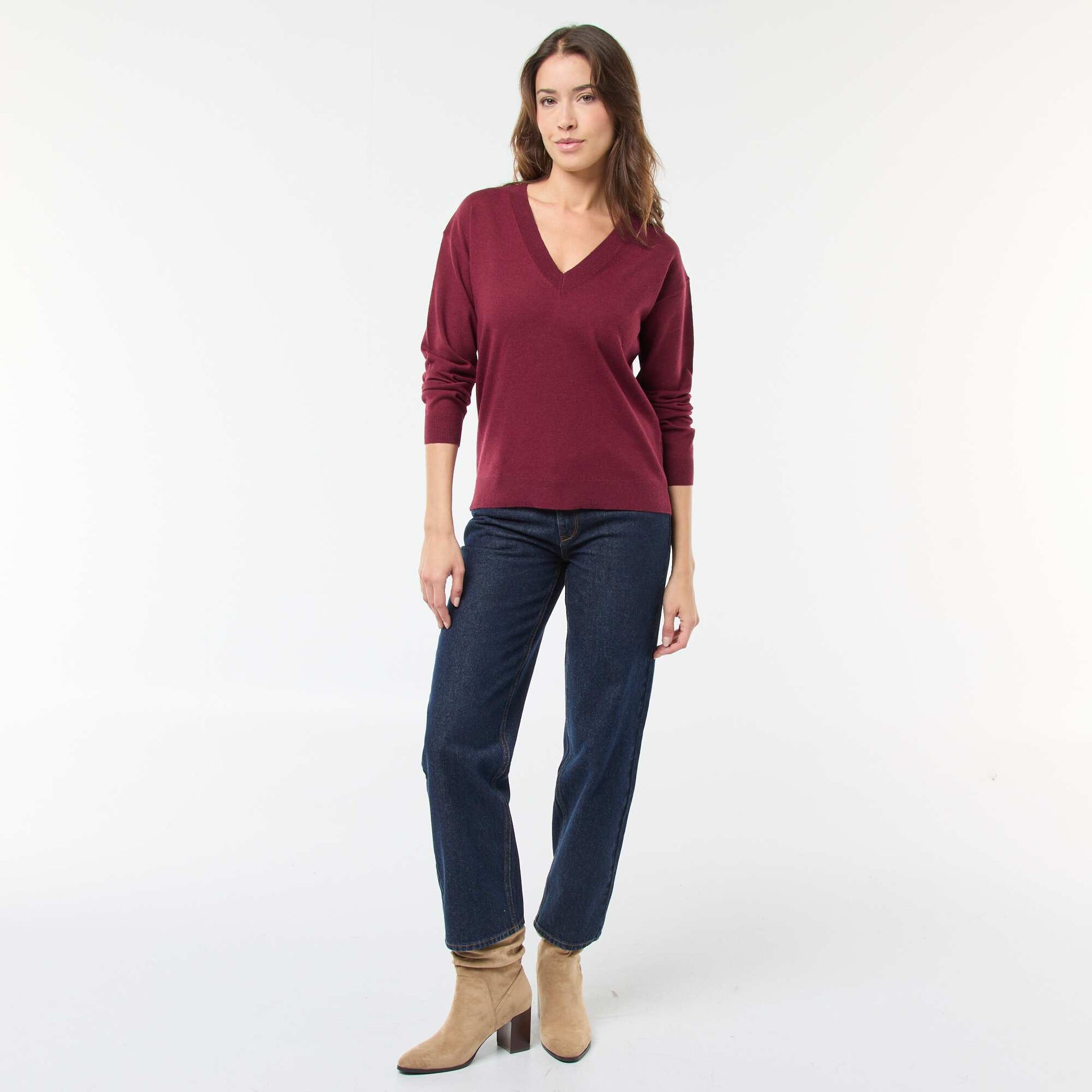 Fine-knit V-neck sweater PURPLE
