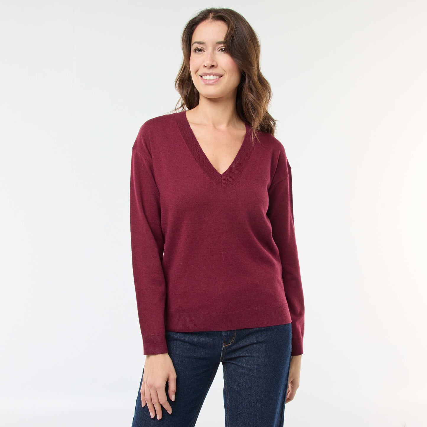 Fine-knit V-neck sweater PURPLE