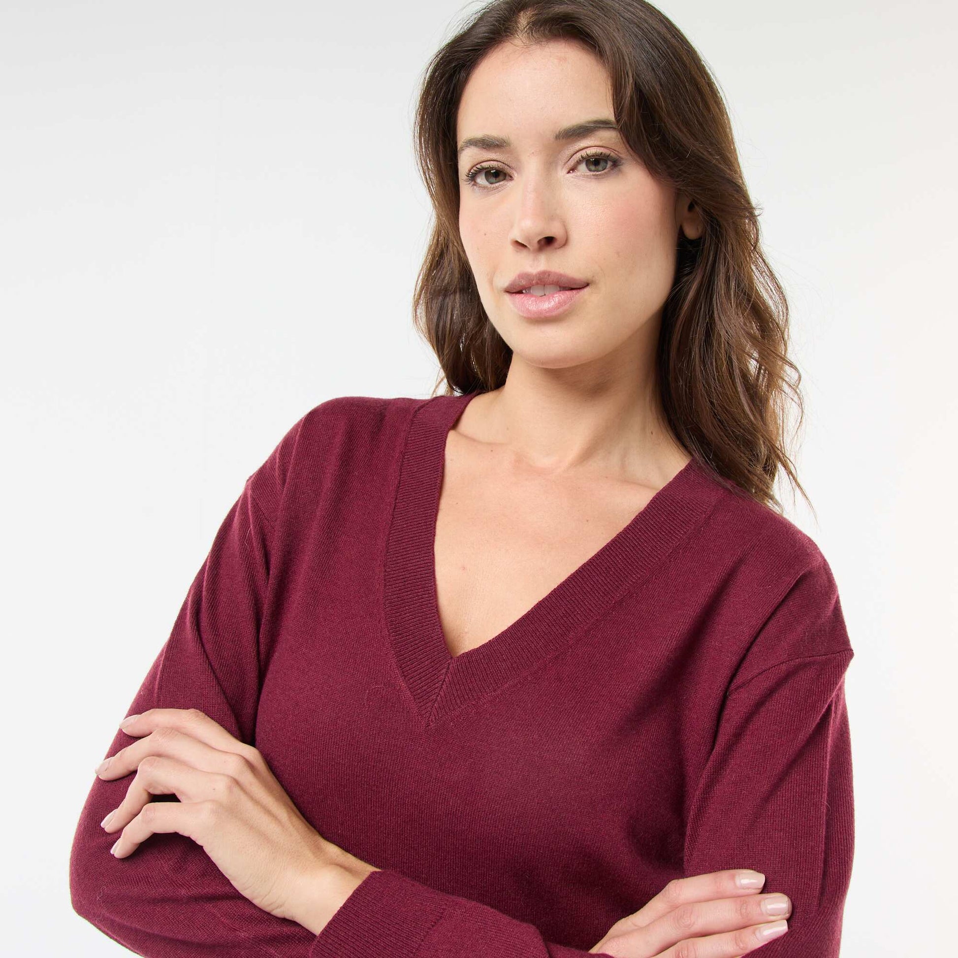 Fine-knit V-neck sweater PURPLE