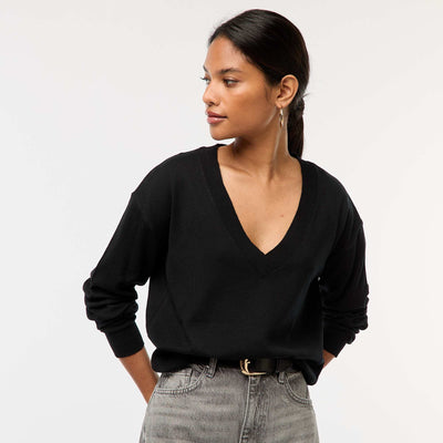 Fine-knit V-neck sweater BLACK