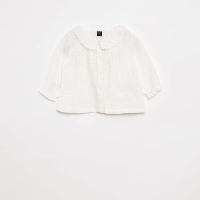 Dotted cotton gauze blouse WHITE