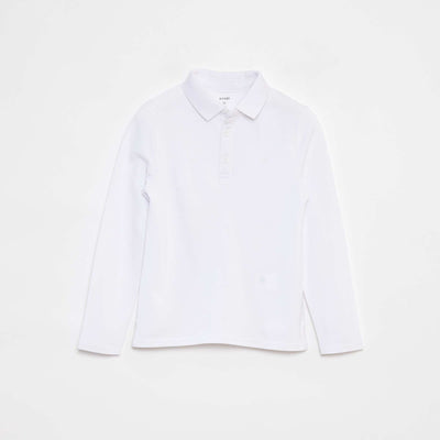 Long-sleeved cotton piqué polo shirt WHITE