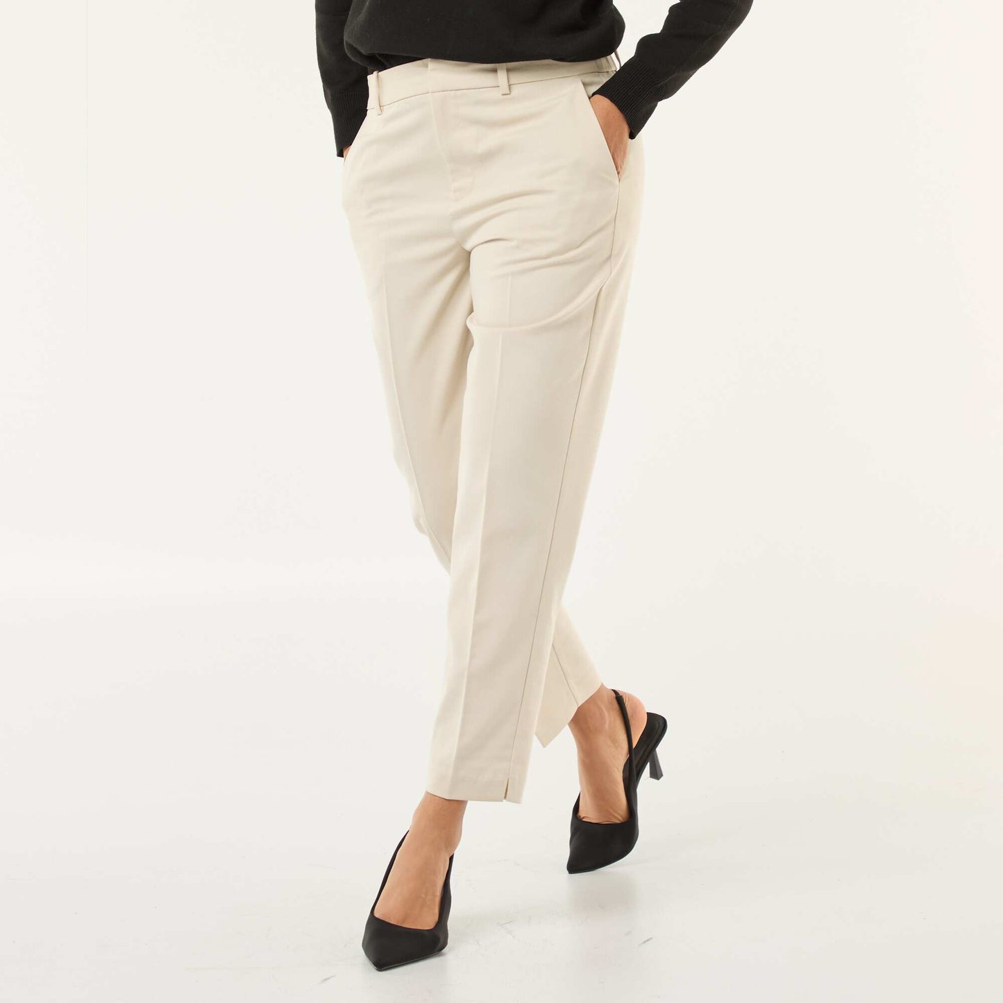 Plain cigarette trousers with 2 pockets BEIGE