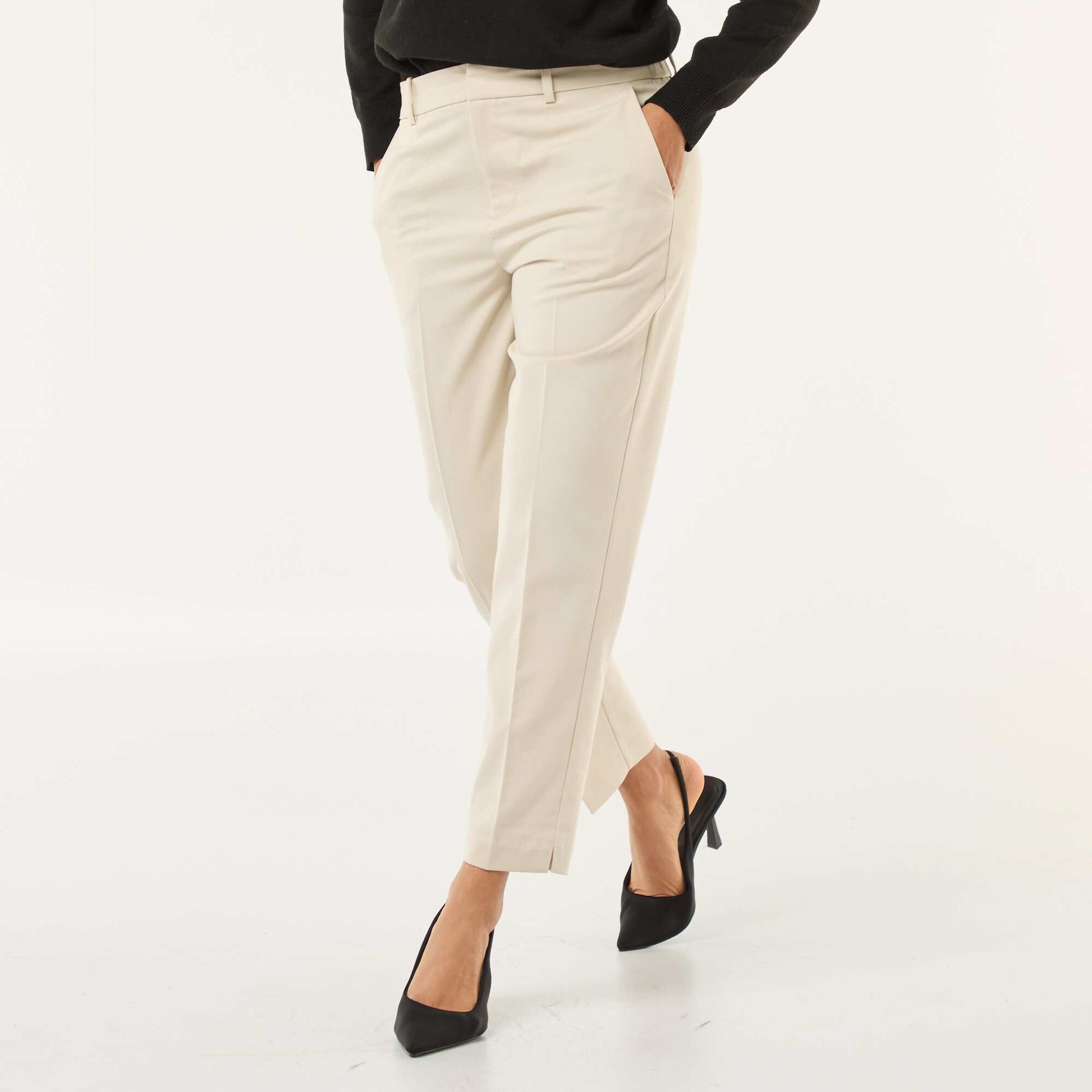 Plain cigarette trousers with 2 pockets BEIGE