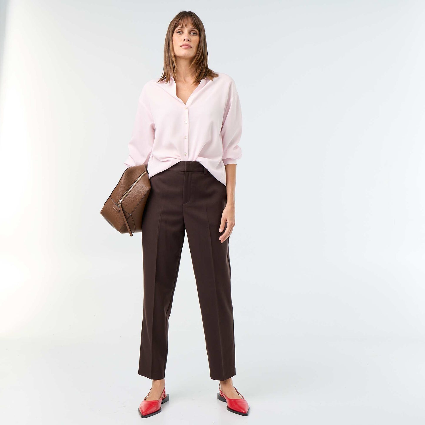 Plain cigarette pants with 2 pockets BROWN