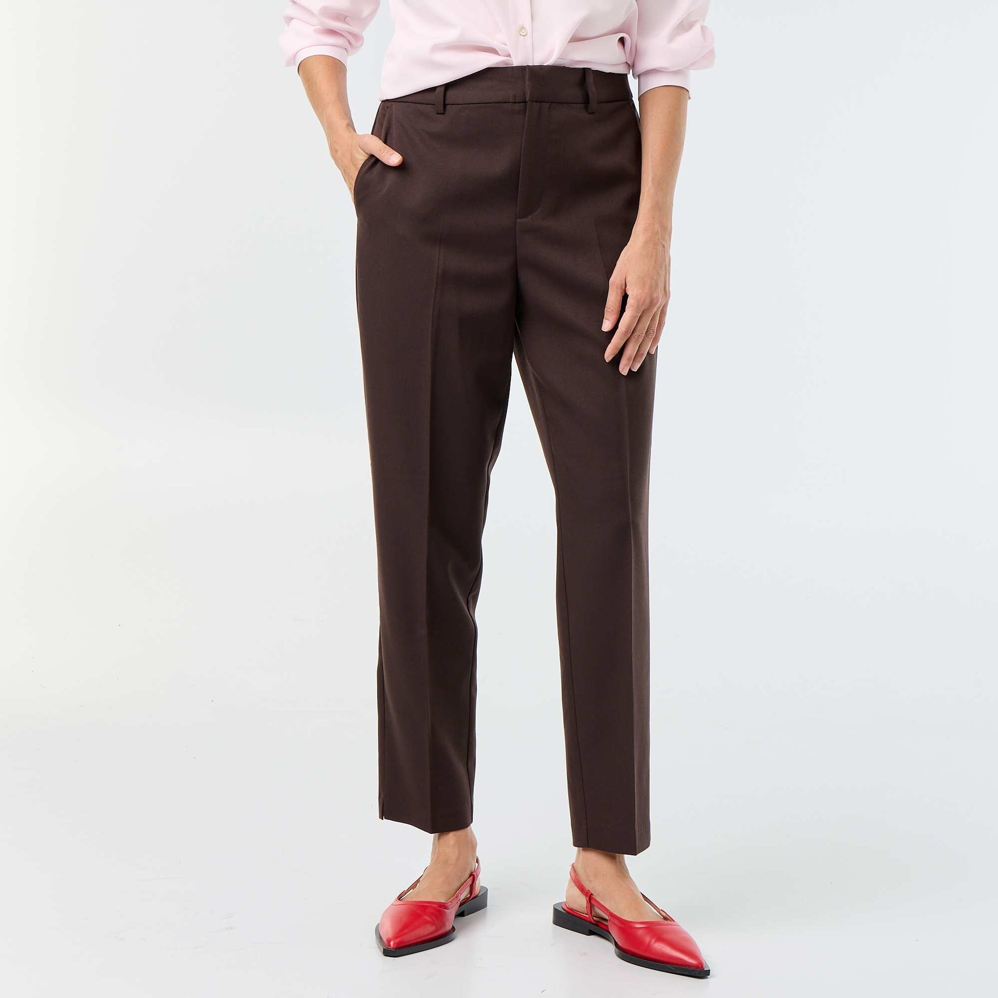 Plain cigarette pants with 2 pockets BROWN