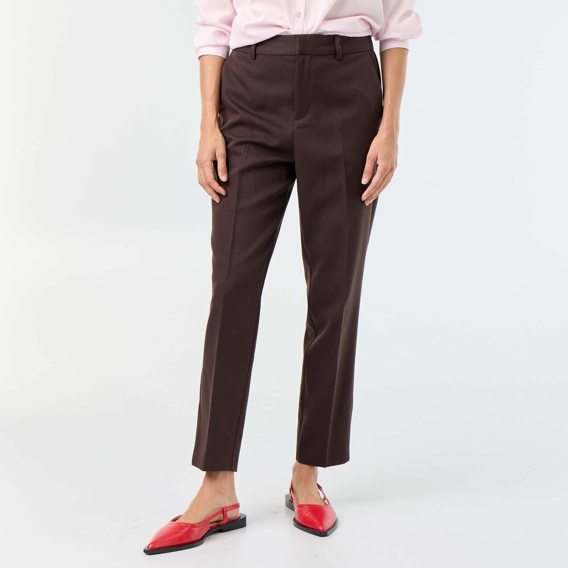 Plain cigarette pants with 2 pockets BROWN