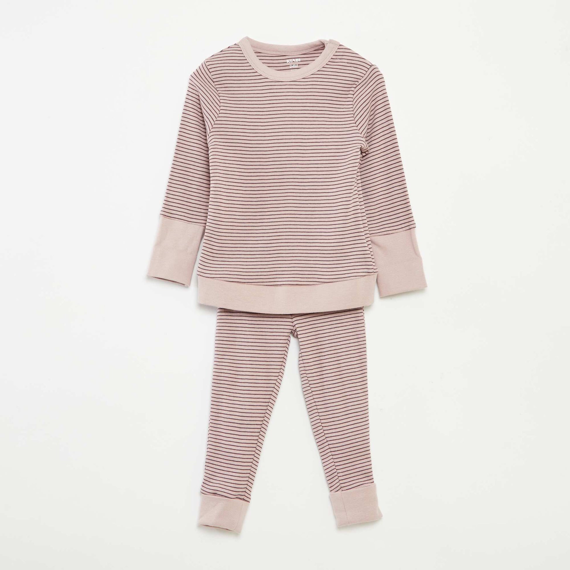 Striped T-shirt and trousers pyjama set - 2-piece set PURPLE