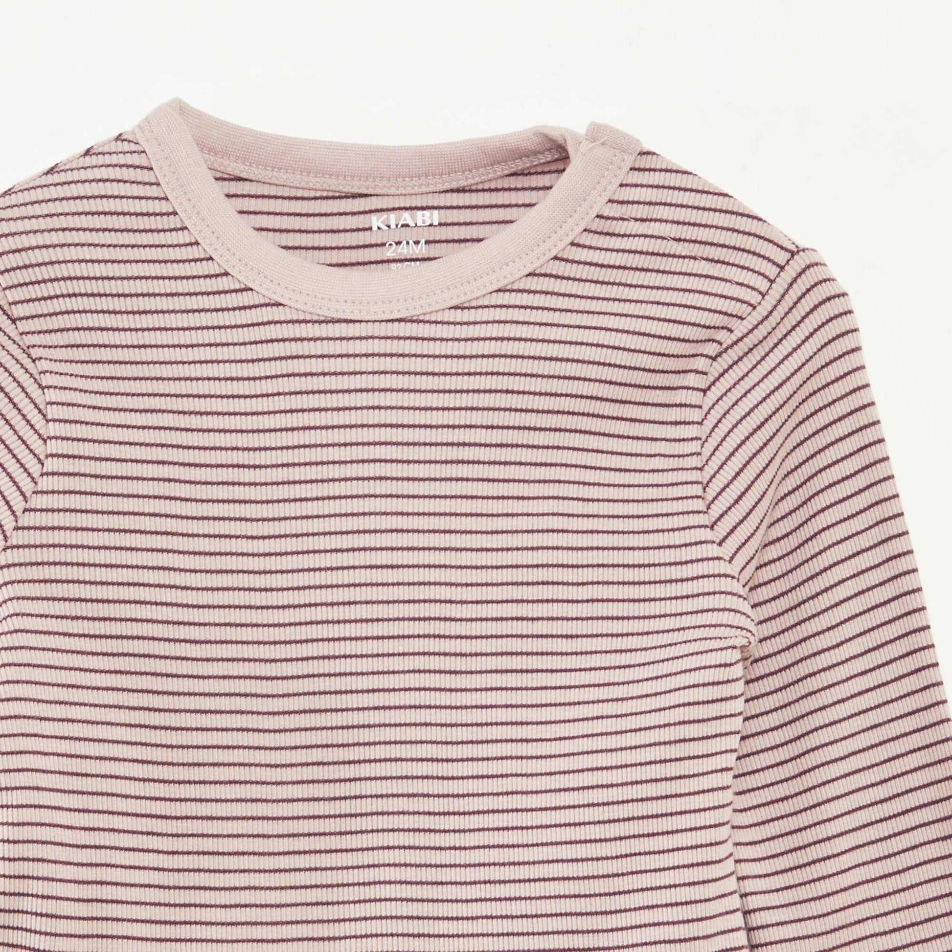 Striped T-shirt and trousers pyjama set - 2-piece set PURPLE