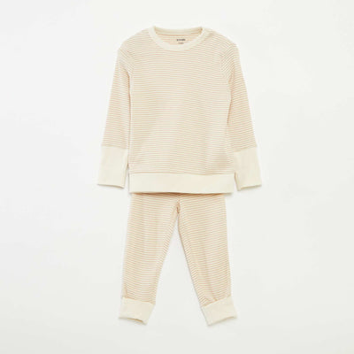 Striped T-shirt and trousers pyjama set - 2-piece set BEIGE