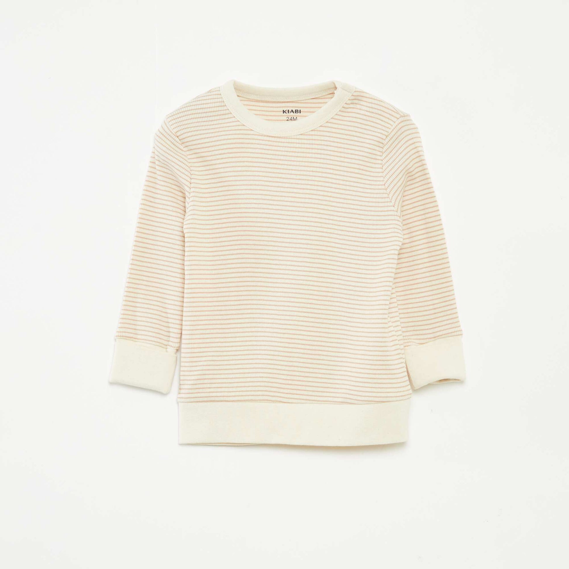 Striped T-shirt and trousers pyjama set - 2-piece set BEIGE