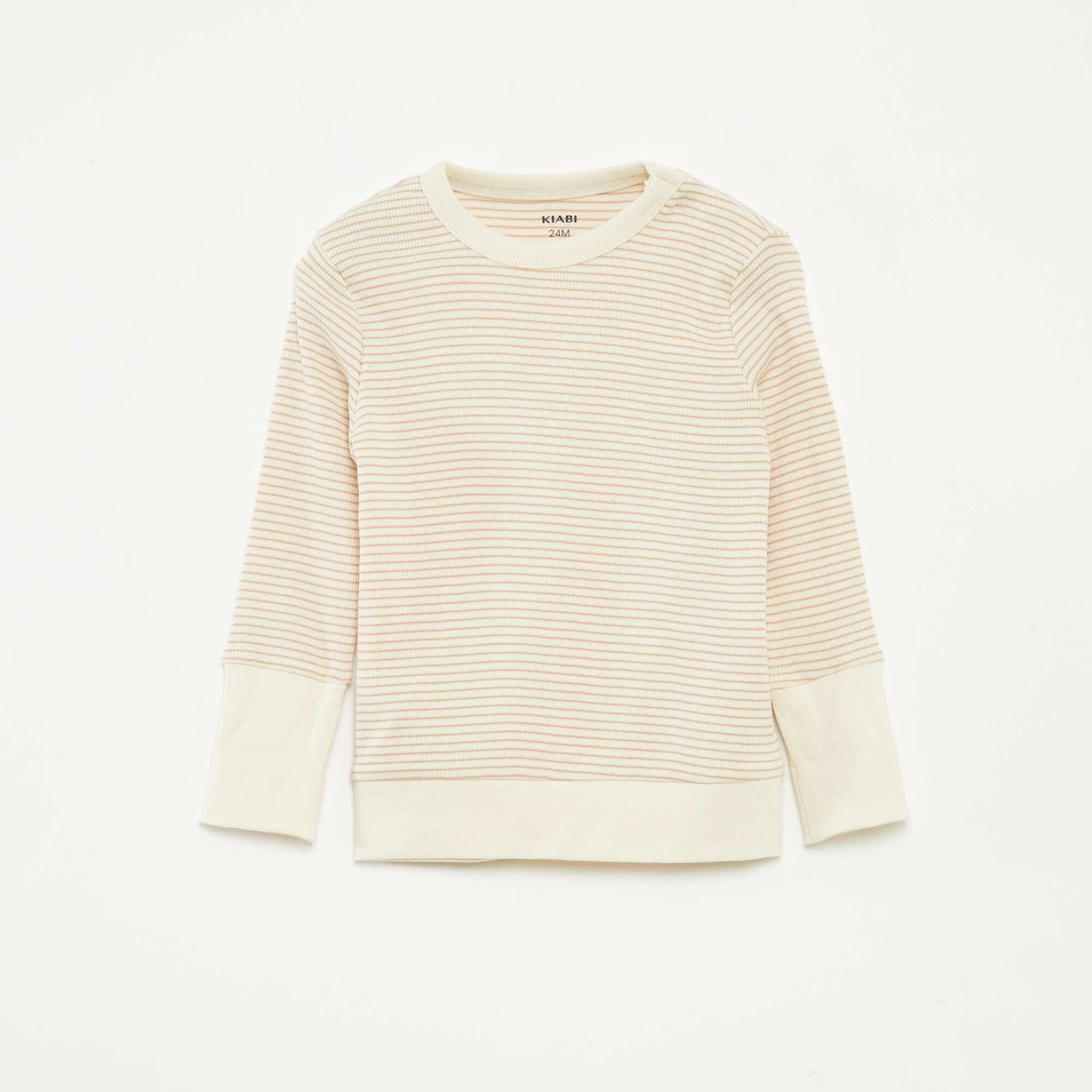 Striped T-shirt and trousers pyjama set - 2-piece set BEIGE