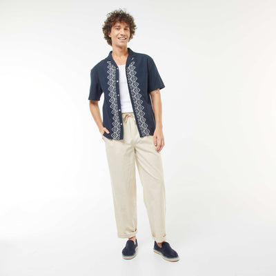 Straight cut linen-blend trousers BEIGE