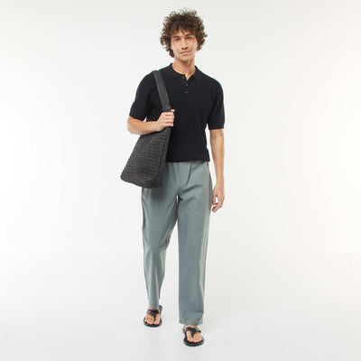 Straight cut linen-blend trousers GREEN