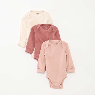 Pack of 3 bodies with envelope neckline and long sleeves PINK