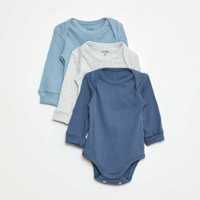 Pack of 3 bodies with envelope neckline and long sleeves BLUE
