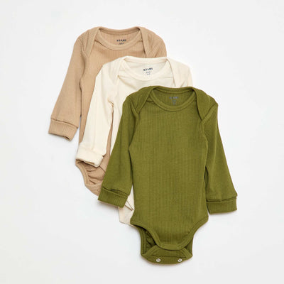 Pack of 3 bodies with envelope neckline and long sleeves BEIGE