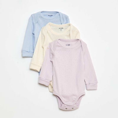Pack of 3 bodies with envelope neckline and long sleeves PURPLE