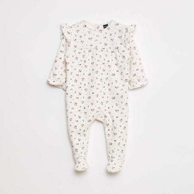 Warm lined sleepsuit with ruffled shoulders WHITE