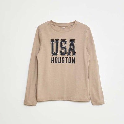 Long-sleeved T-shirt with cute print BEIGE