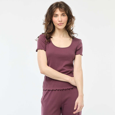 Solid Ribbed Knit Short-Sleeve T-Shirt PURPLE