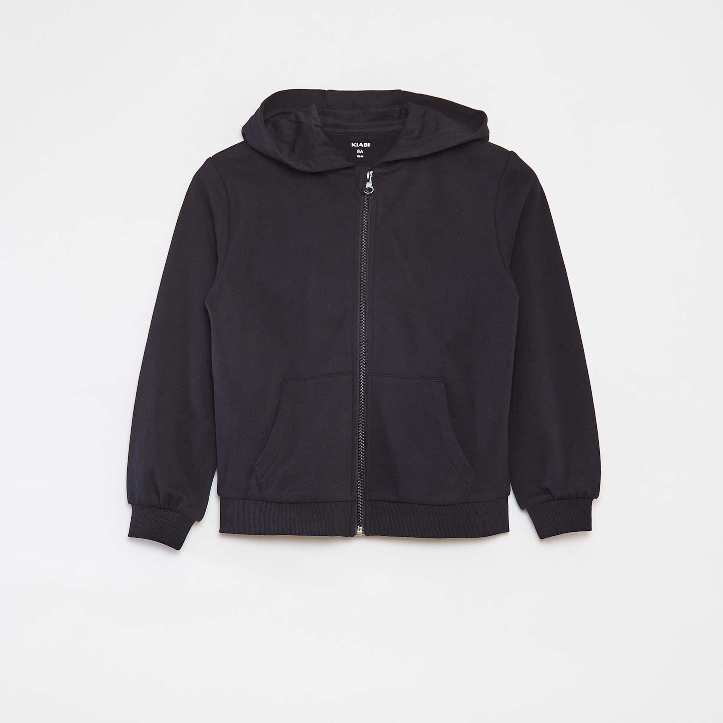 Plain zipped hooded sweatshirt BLACK