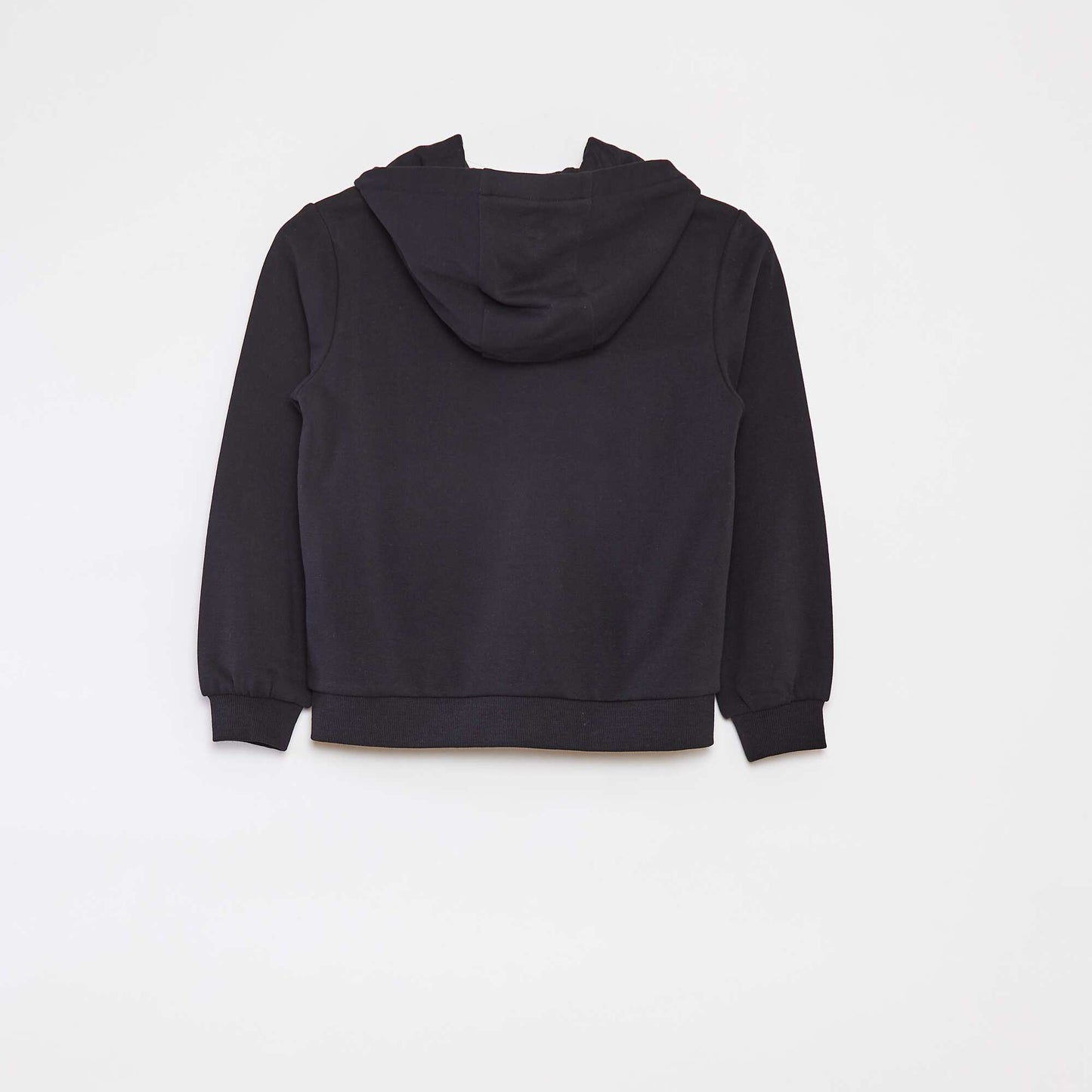 Plain zipped hooded sweatshirt BLACK