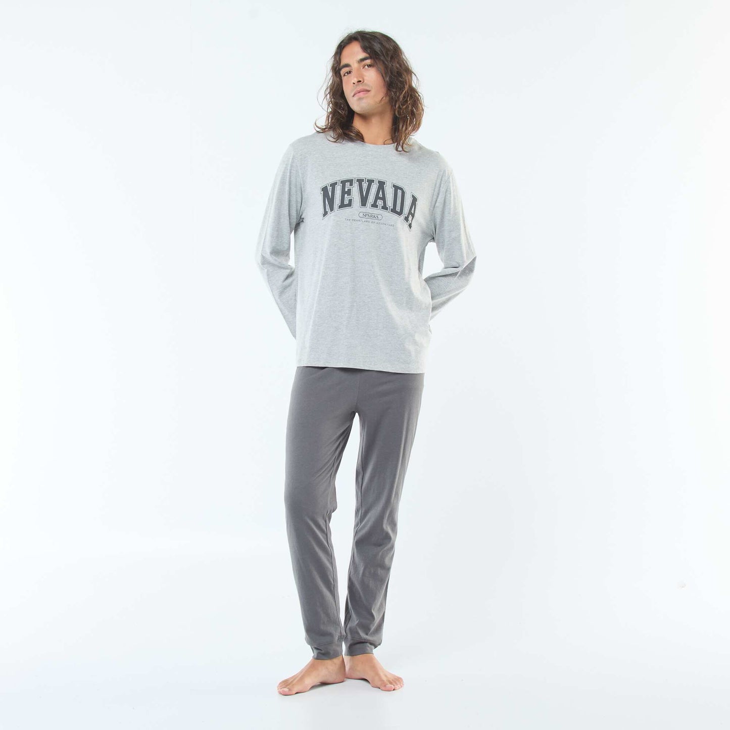 Long jersey T-shirt and trousers pyjama set - 2-piece set GREY