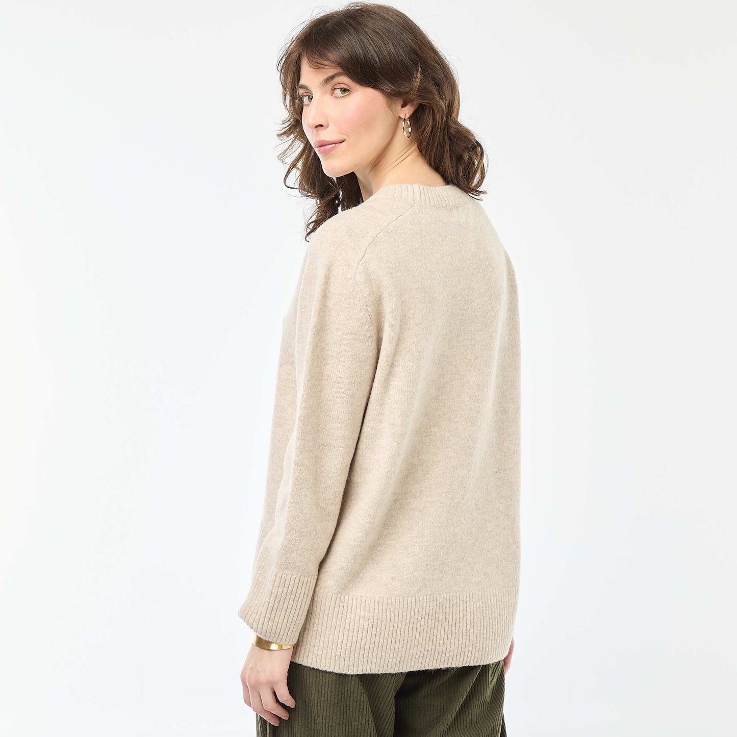Chunky knit crew neck sweater BEIGE