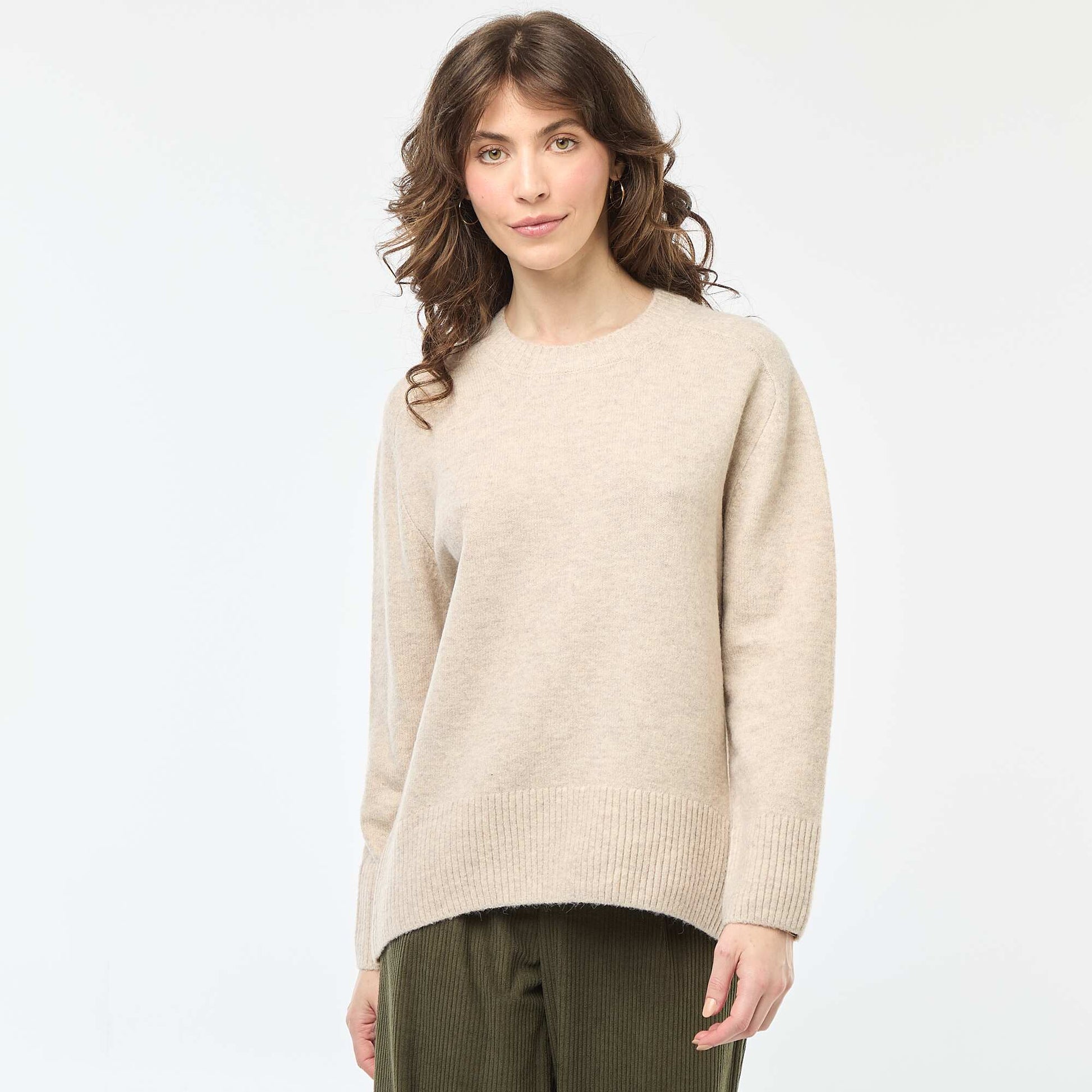 Chunky knit crew neck sweater BEIGE