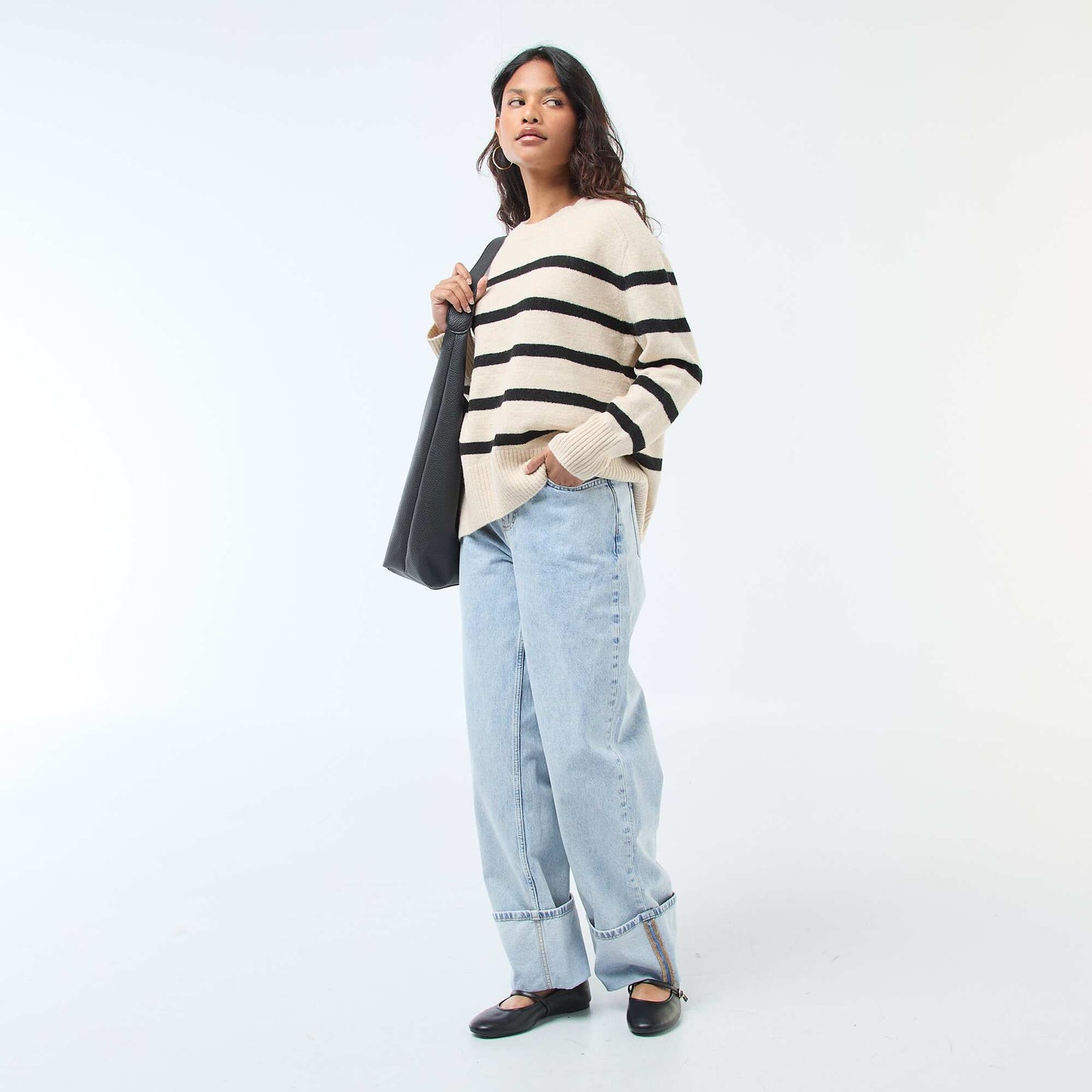 Chunky knit crew neck sweater BEIGE
