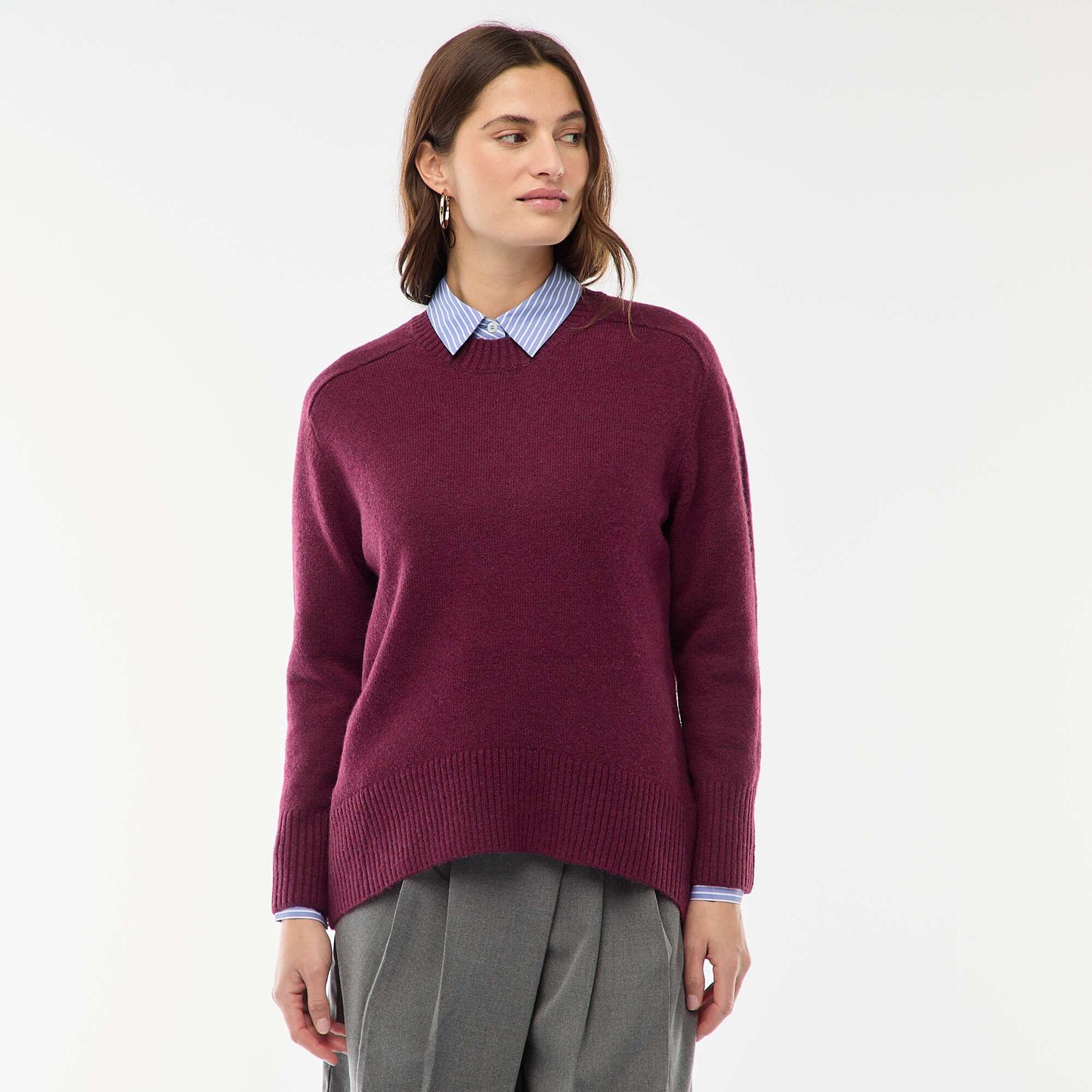 Chunky Knit Crew Neck Sweater RED