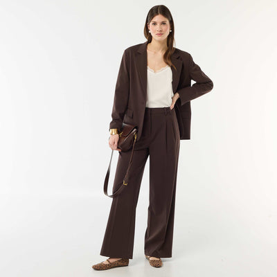 Wide-leg high-waisted 5-pocket trousers BROWN