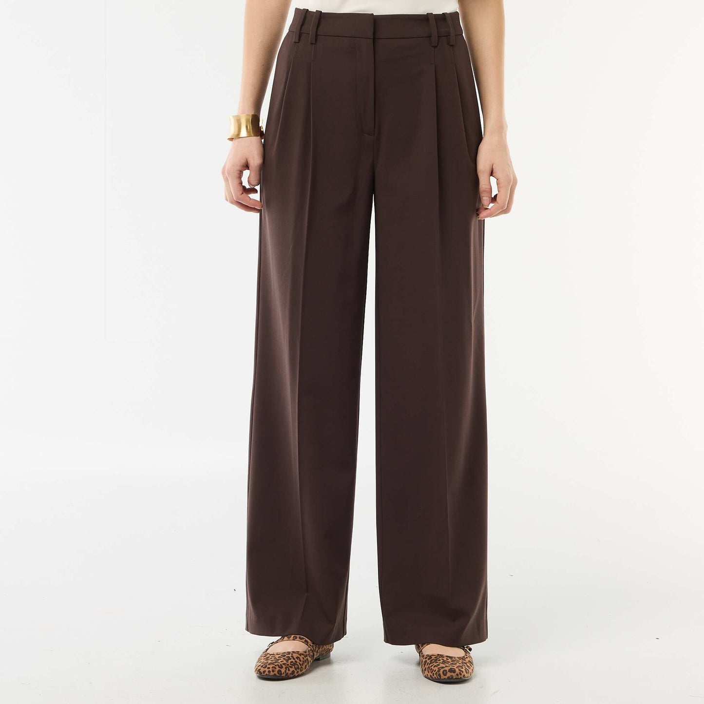 Wide-leg high-waisted 5-pocket trousers BROWN
