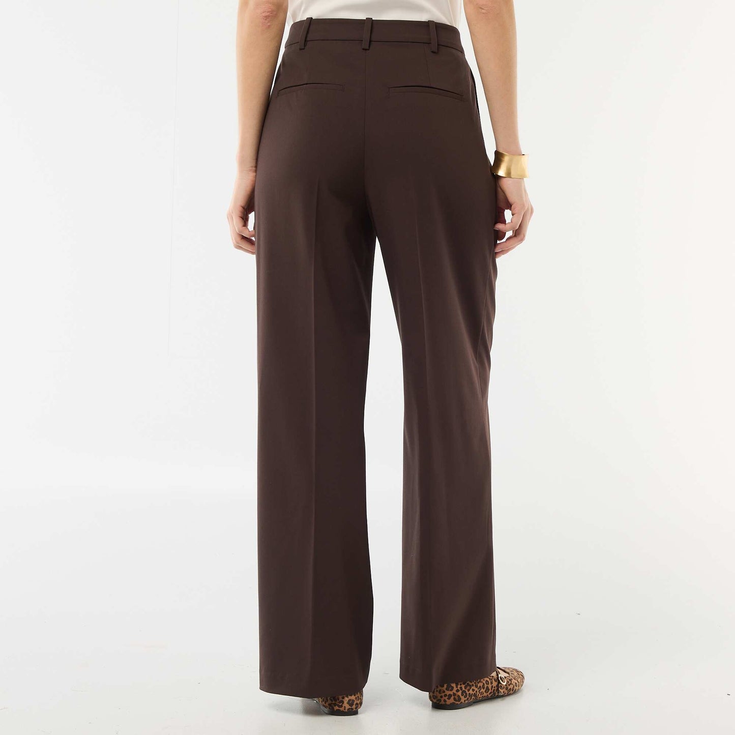 Wide-leg high-waisted 5-pocket trousers BROWN