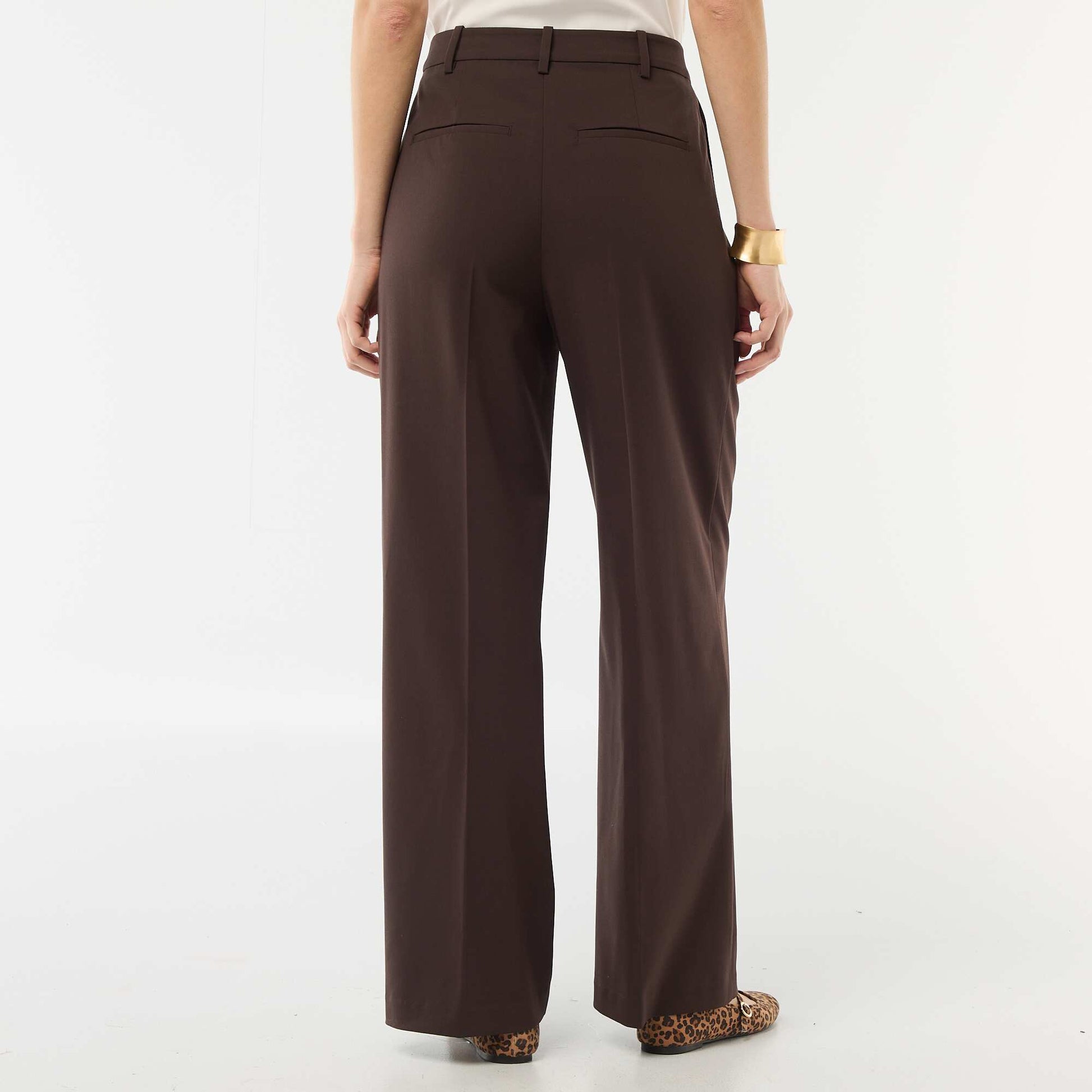 Wide-leg high-waisted 5-pocket trousers BROWN