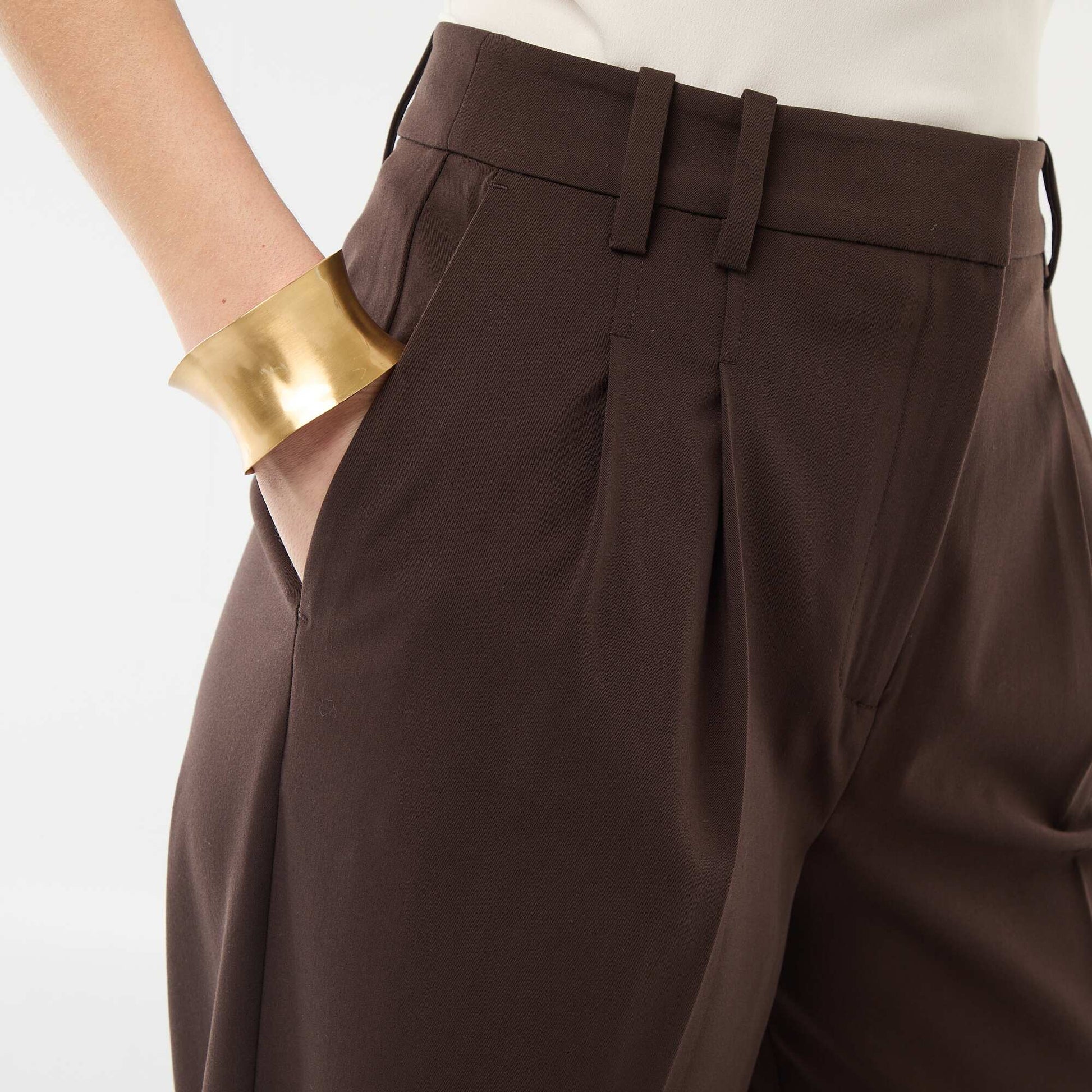 Wide-leg high-waisted 5-pocket trousers BROWN