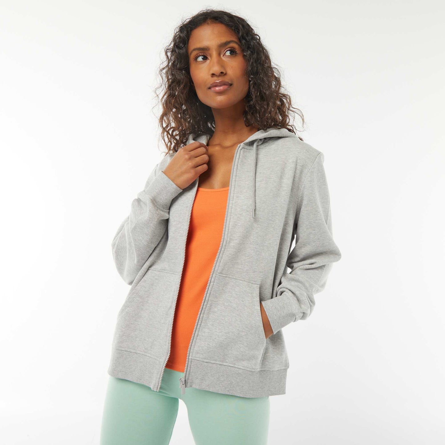 Basic Hooded Zip-Up Sweatshirt GREY