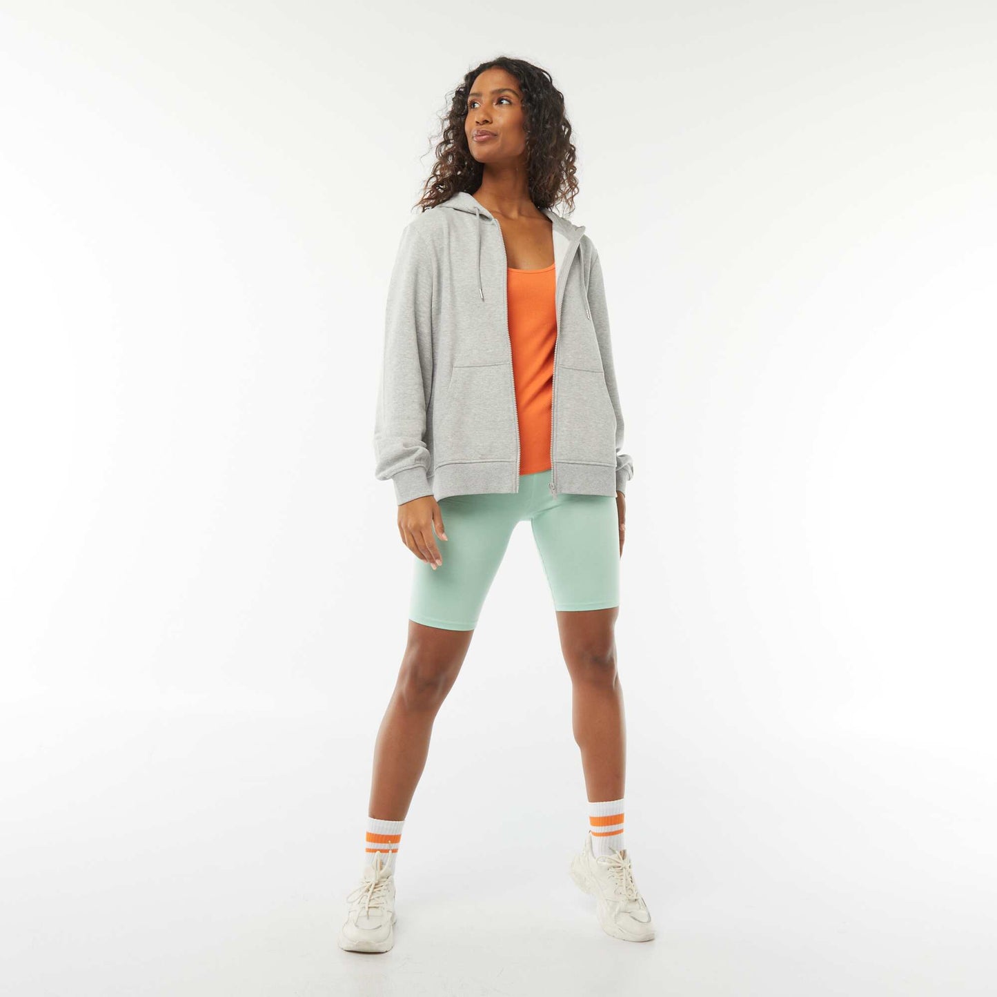 Basic Hooded Zip-Up Sweatshirt GREY