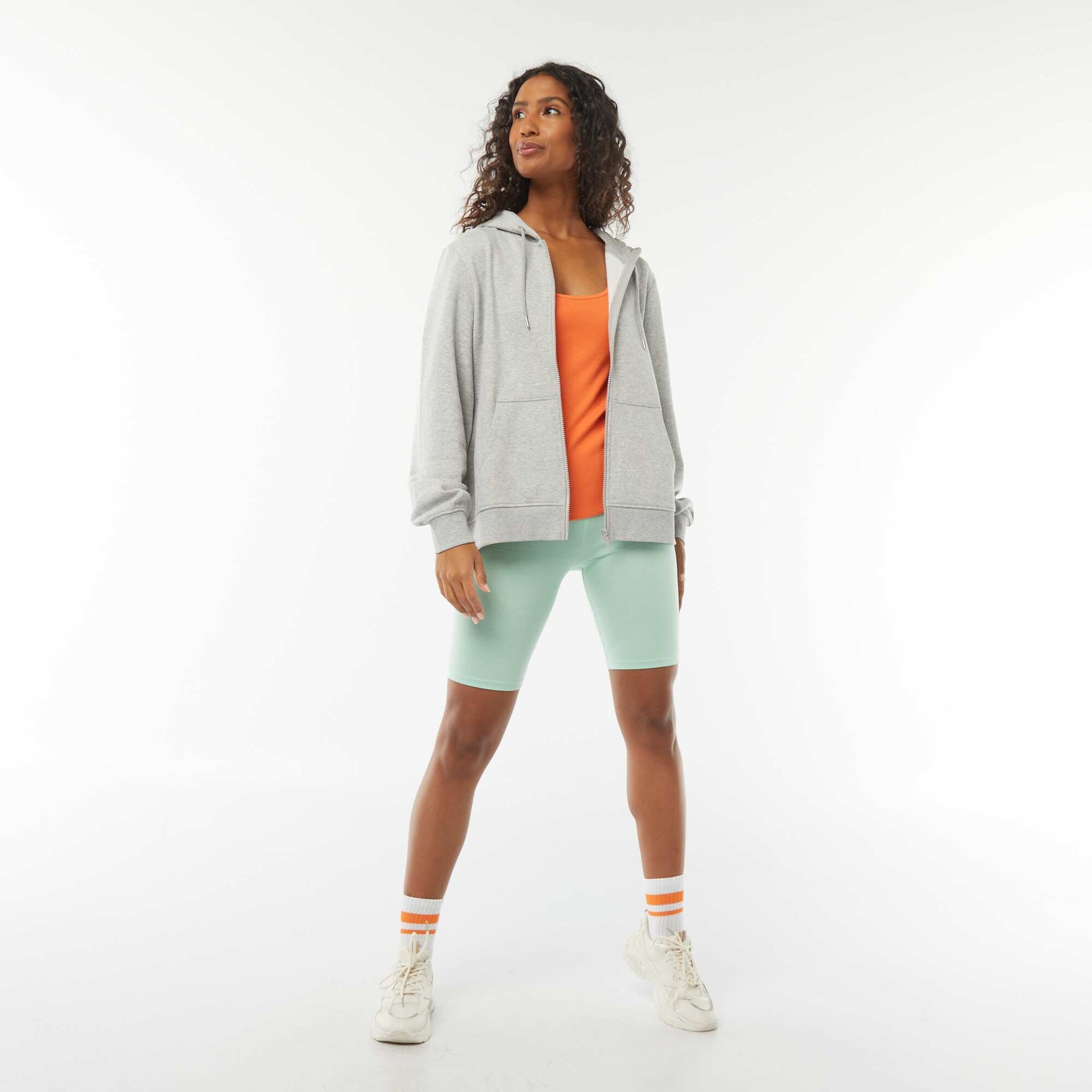 Basic Hooded Zip-Up Sweatshirt GREY