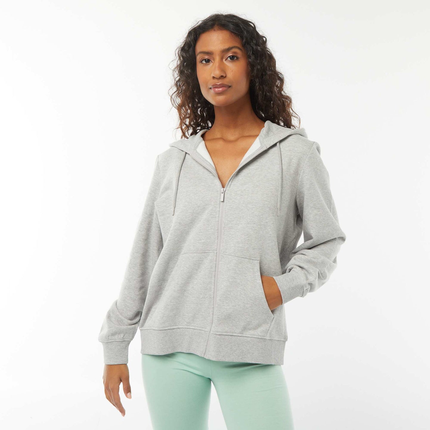 Basic Hooded Zip-Up Sweatshirt GREY