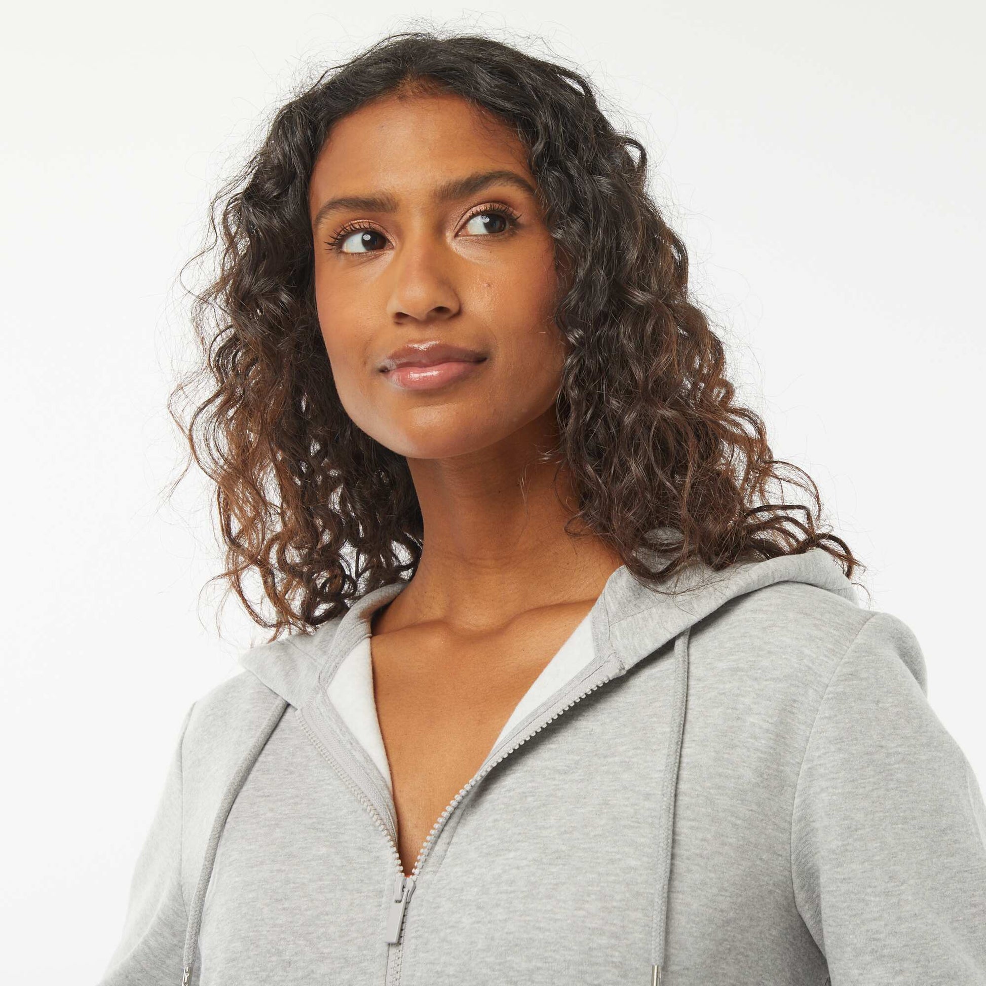 Basic Hooded Zip-Up Sweatshirt GREY